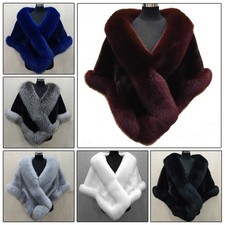 Women Luxury Fluffy Faux Fur Shawl Bridal Wedding Evening Cape Warm Stole Shrug*