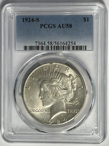 1924 S PEACE DOLLAR PCGS AU 58