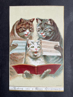 VICTORIAN GREETING CARD CHRISTMAS 3 CATS CATS CHOIR HILDESHIEMER & FAULKNER