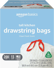 13 Gallon Tall Kitchen Drawstring Trash Bags, Clean Fresh Scent, 10 Post Con...