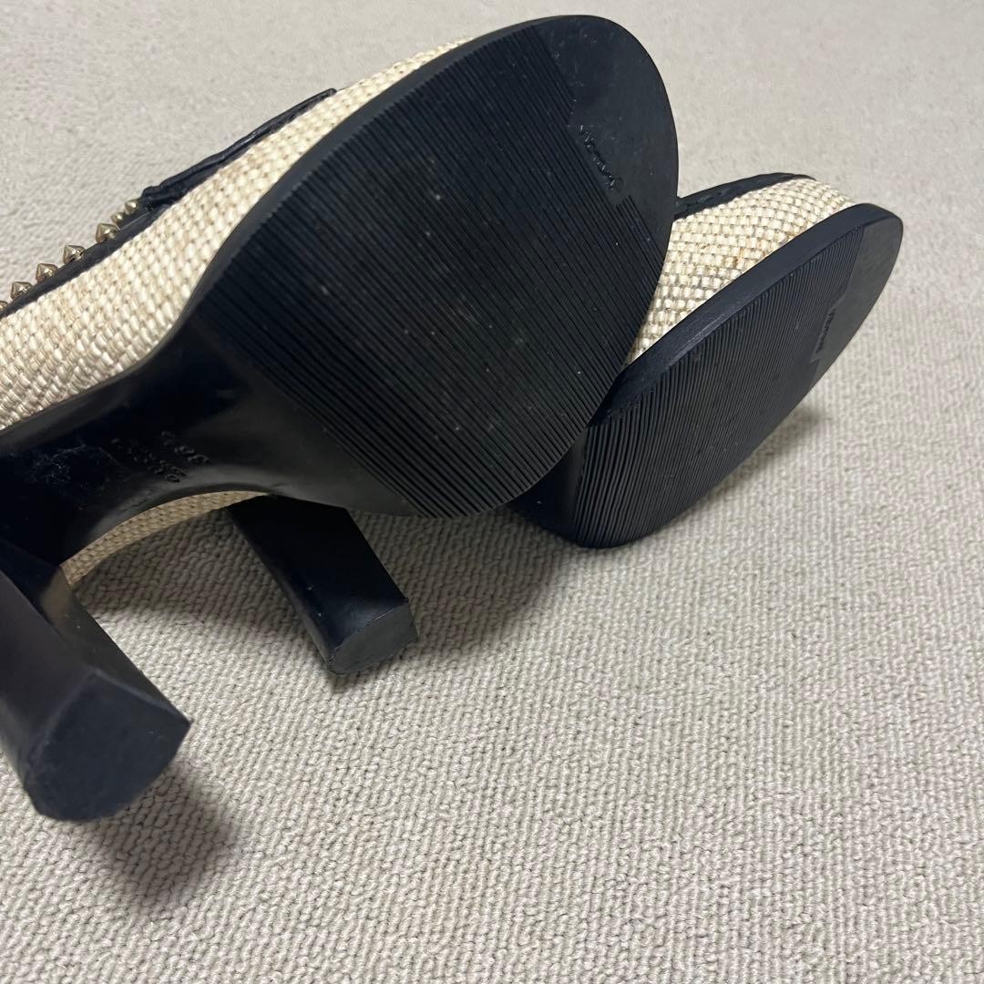 Auth Gucci Studded Pumps Leather Black Beige Logo Heel EU36.5 US6.5 UK3.5 thumbnail 14