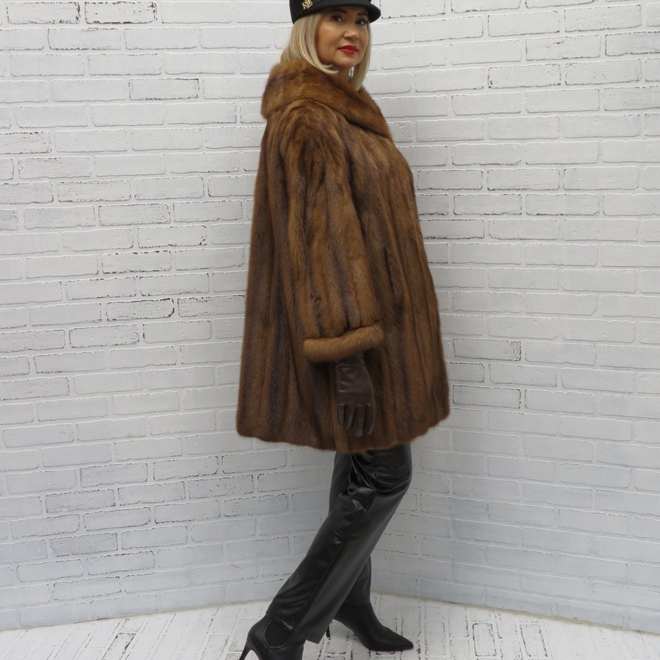 SO SWEET! real SABLE HUE DEMI BUFF large shawl collar MINK FUR COAT MD ...