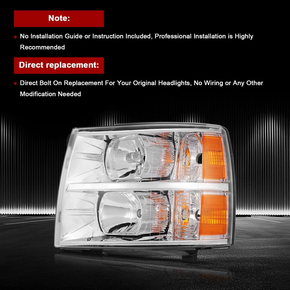 Faros carcasa cromados para Chevy Silverado 1500 2500 HD 2007-2013 2012 Foto 3 de 4