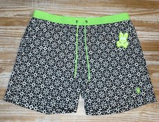 Psycho Bunny Swim Trunks Shorts Mens XL Green Black White LA Print Mesh NWOT