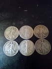 6 Walking Liberty Half Dollars 1939-D 1941 1943 1943-D 1944-S 1945 VERY WORNSPOT
