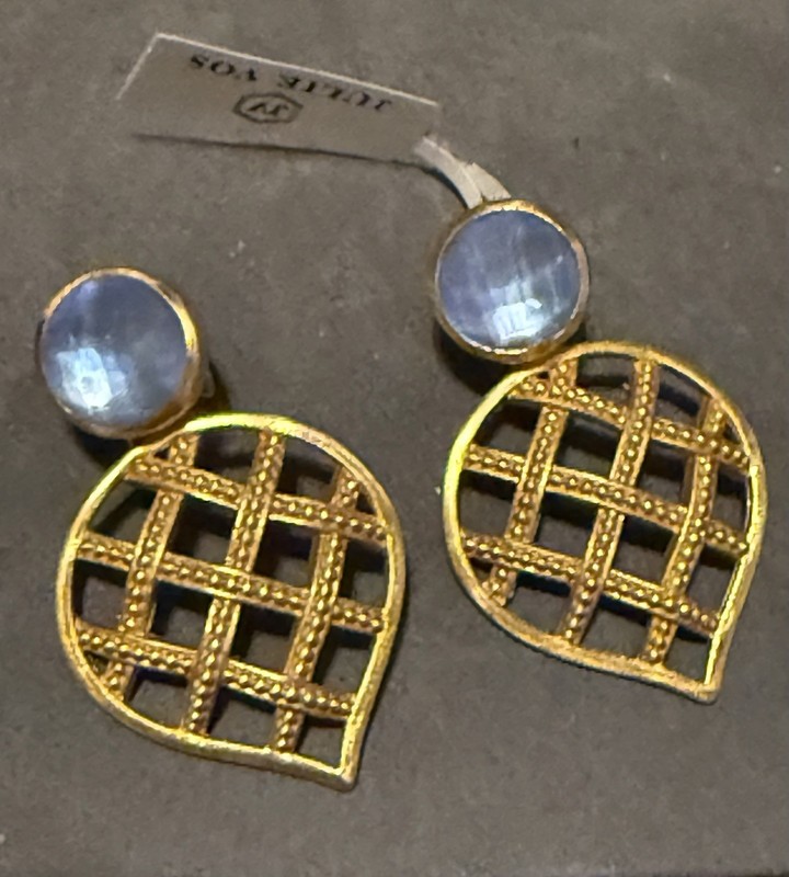 Julie Vos Earrings Iridescent Calcedony Basketweave NEW NWT
