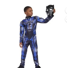 NEW Black Panther Costume Mask Bodysuit Jumpsuit Sz 9-10 Marvel Disney