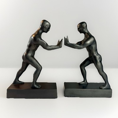 RESTORATION HARDWARE Nude Men Pushing Metal Bookends 8.5 h, Heavy, EUC