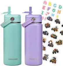 2Pack 18Oz Kids Insulated Water Bottle - Bulk Stainless Steel Water Bottles for