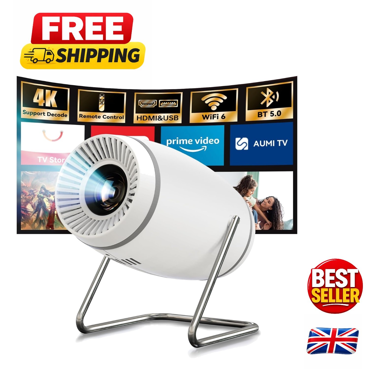 Compact Mini Projector with WiFi 6 and 1080P Resolution - Perfect for Home & ...