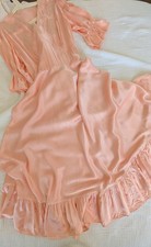Vintage 1930s Peach Pink Satin and Lace Applique Gown