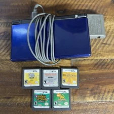 Nintendo DS Lite Cobalt Blue With Charger And 5 Games Model USG-001