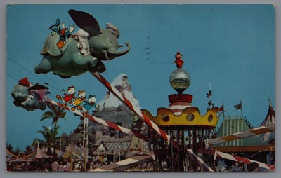 Flying Dumbo Disneyland Anaheim CA Live-action/animation postcard D11