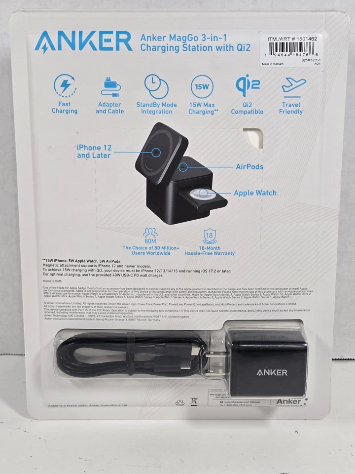 Anker MagGo 3-in-1 Cube Charging Station with Qi2 for iPhone Airpod Apple Watch - Image 3 of 4