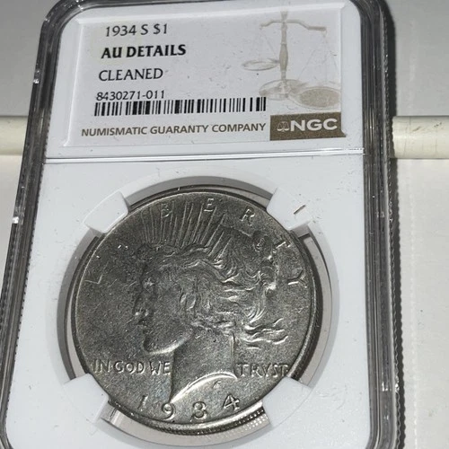 1934 S Peace Silver Dollar NGC Graded About Uncirculated Details