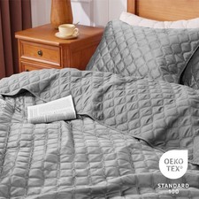 3 Piece Quilt Set Coverlet Bedding Set w/ Pillowcase Geometric Sliver Gray King