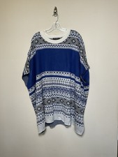 Lane Bryant Fair Isle Nordic Poncho Sweater Cozy Blue White Size 14/16