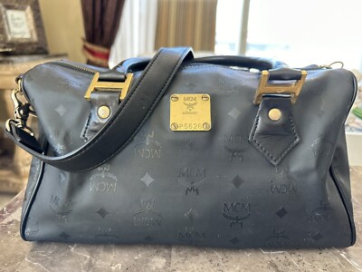 MCM オールドロゴ ヴィンテージ ボストンバッグ Vintage MCM Logo Black Canvas Leather Vesitos Boston Handbag Made