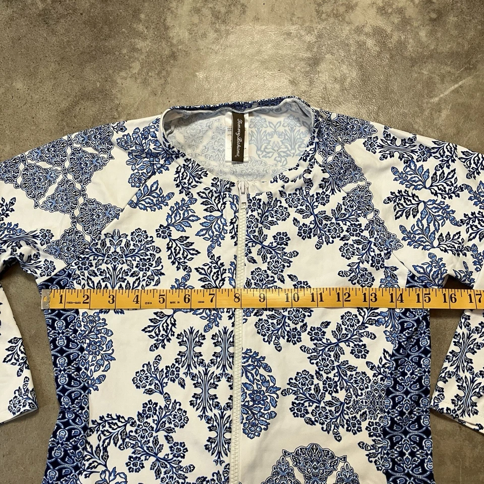 Tommy Bahama Swim Top Womens XS Full Zip Long Sleeve White Blue Floral - Image 2 of 4
