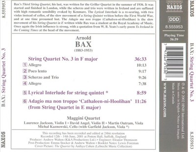 BAX: STRING QUARTET NO. 3 NEW CD