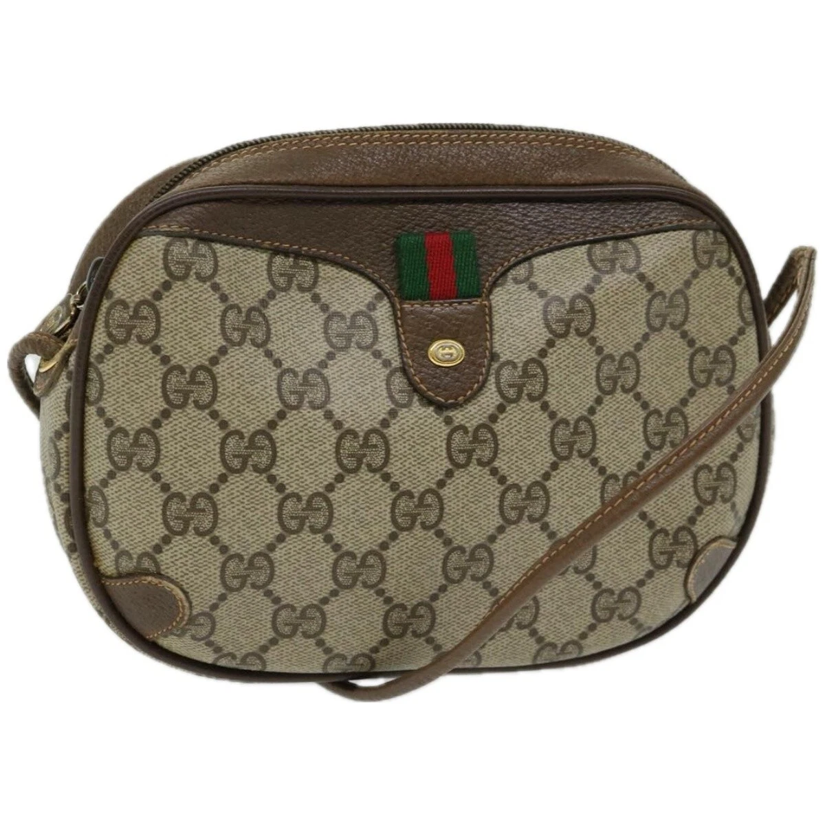 Sac à bandoulière GUCCI GG Supreme Web Sherry Line PVC beige 156 02 066 authentique yk10732