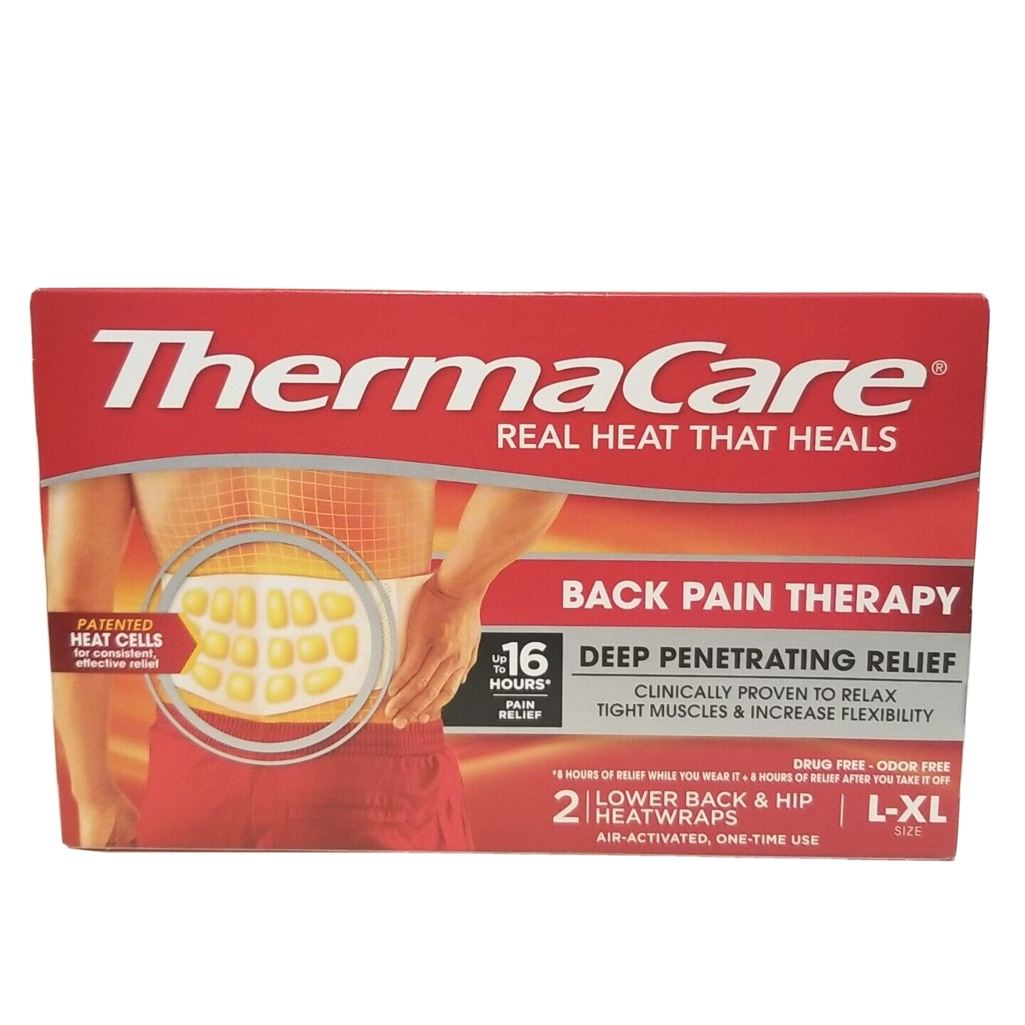 ThermaCare Back Pain Therapy 2 Pack Lower Back Heat Wrap LG/XL Exp 7/