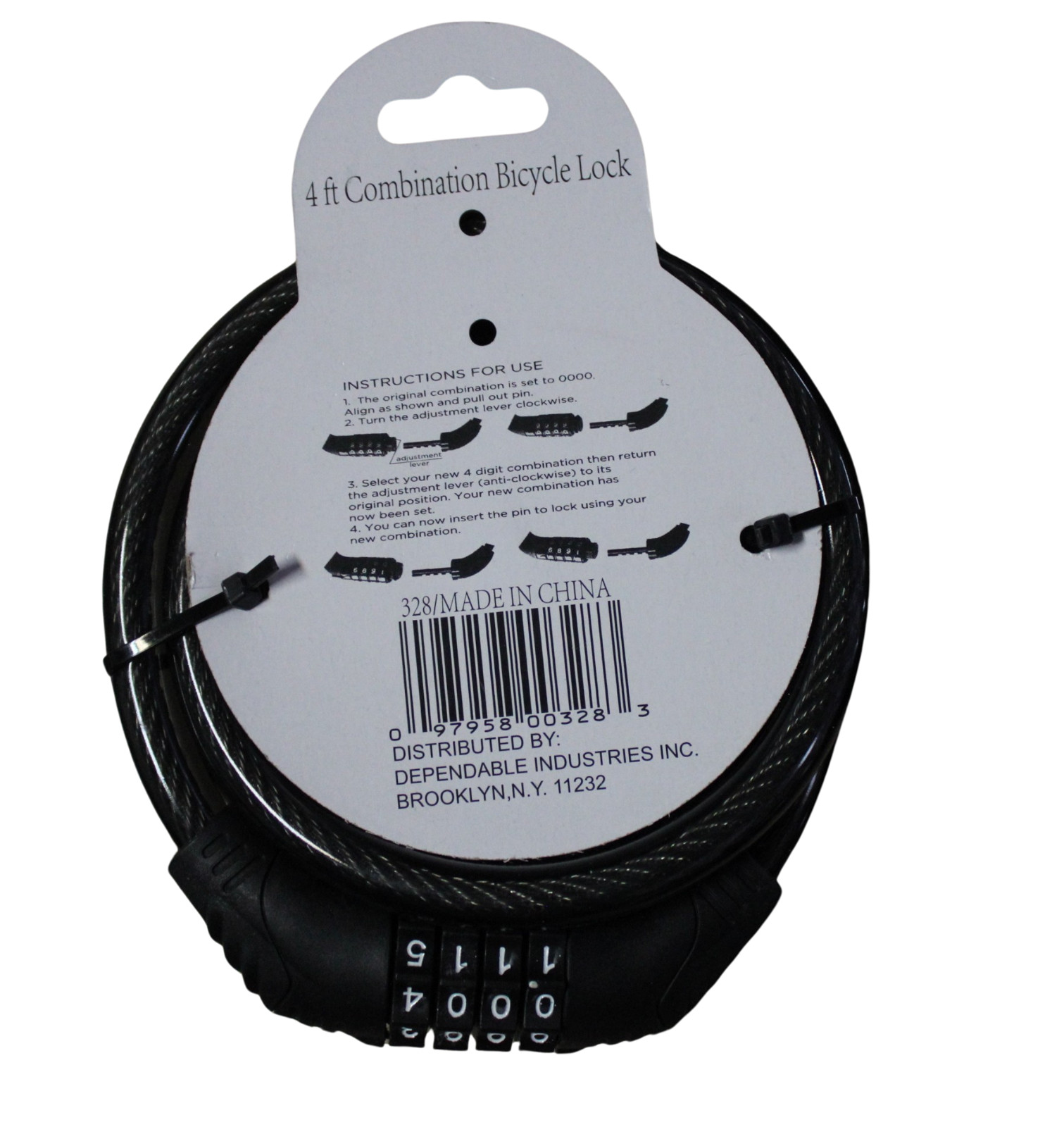 4-Pack Steel Combination Bike Lock Set 4 ft Cable, Resettable 4-Digit Code Black