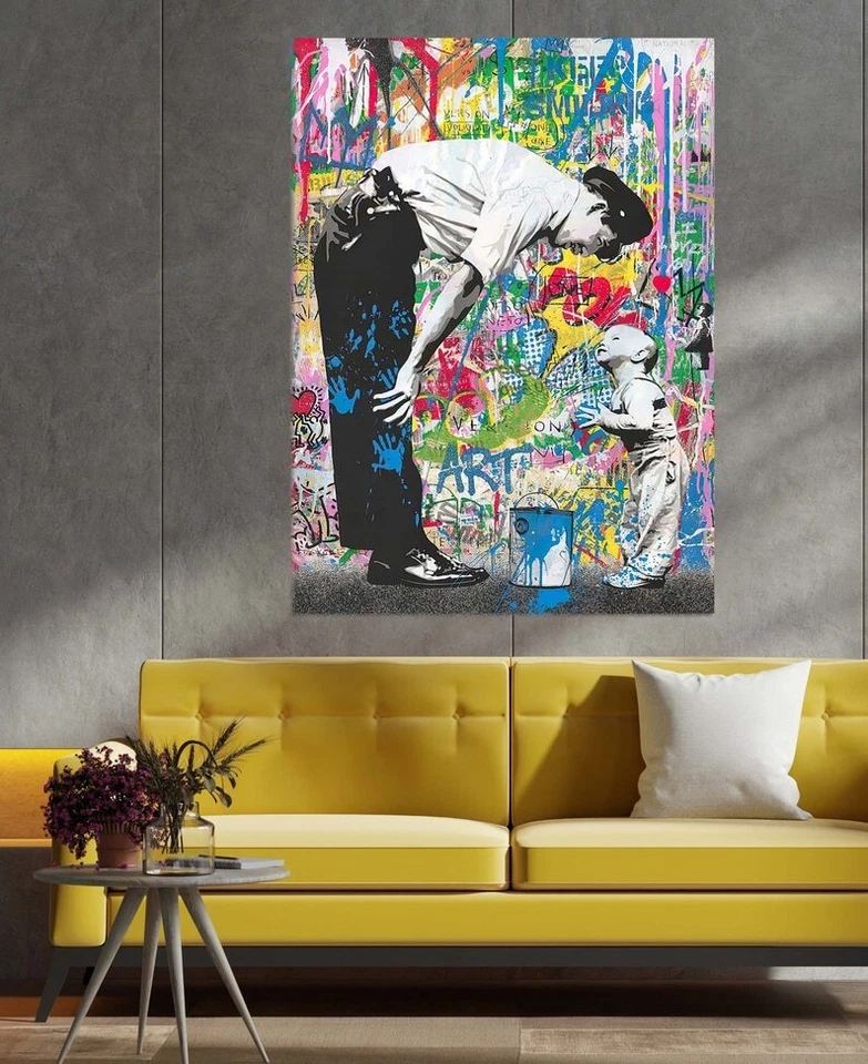 Banksy Police Canvas Poster Print, Graffiti Art, Street Art, Colorful Wall Art, - Image 3 of 4