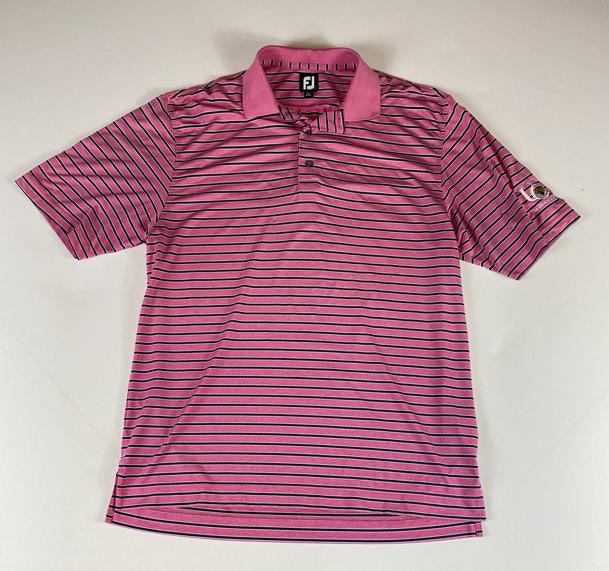 FootJoy Polo Shirt Short FJ Sleeve Pink University Club Striped Golf