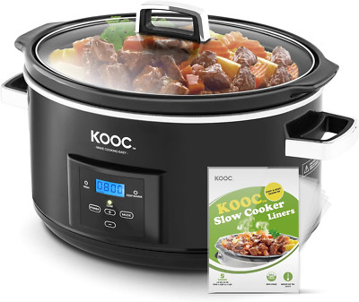 8.5-Quart Programmable Slow Cooker with Timer & Free Liners - Black Oval