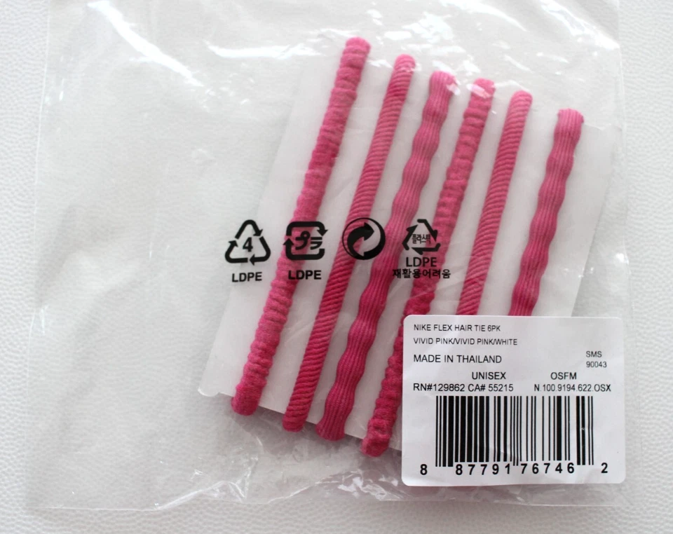 Paquete de 6 corbatas para el cabello Nike Flex acanaladas para adultos rosa vivo/blanco/negro Foto 3 de 3