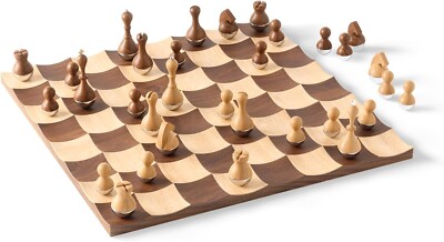 Umbra Wobbling Chess Set - Wood, Wobble, Metal, Brown - NEW - FREE SHIPPING
