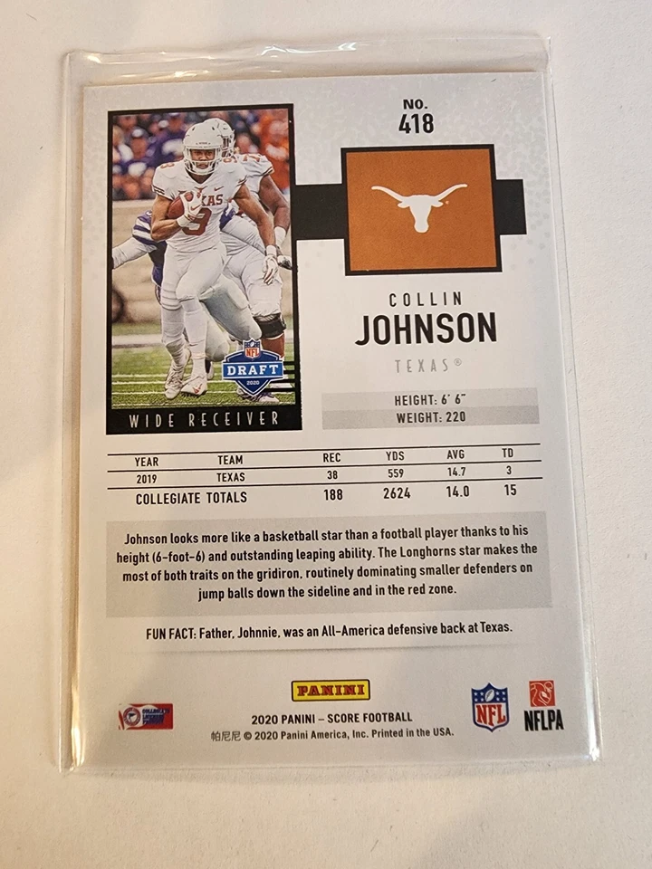 2020 Score Football Collin Johnson Rookie Card Jaguars #418 RC - Image 2 of 2