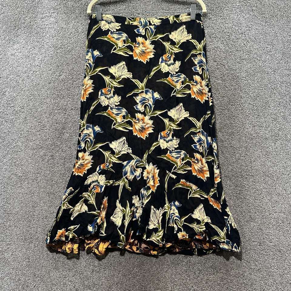 复古 Sarah Arizona 双面长裙女式 XL 花卉印花 Grunge Boho Flowy — 第 3/4 张图片