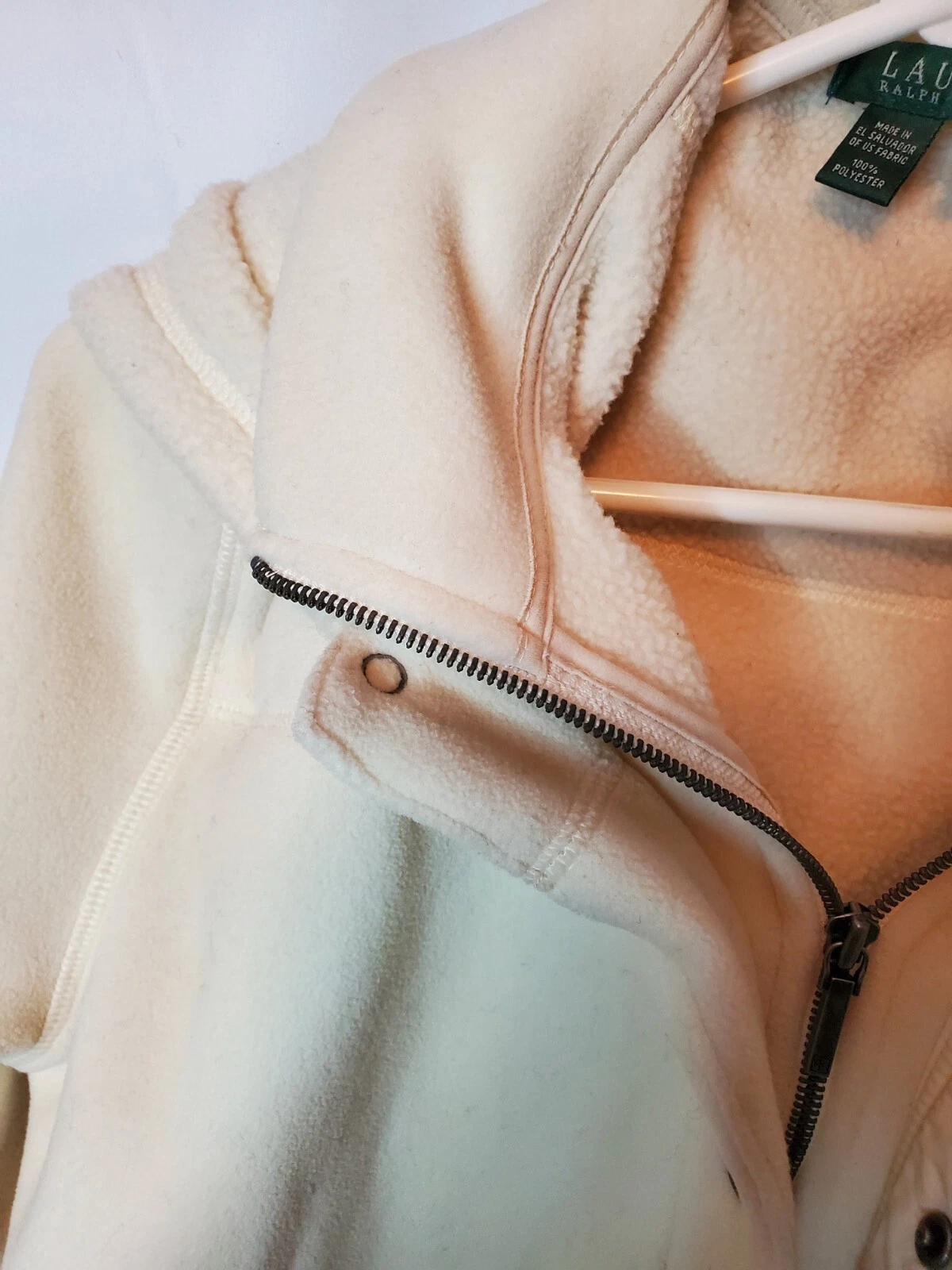 OFF WHITE Felpa con cappuccio e zip intera colore bianco sporco Lauren Ralph Lauren taglia large