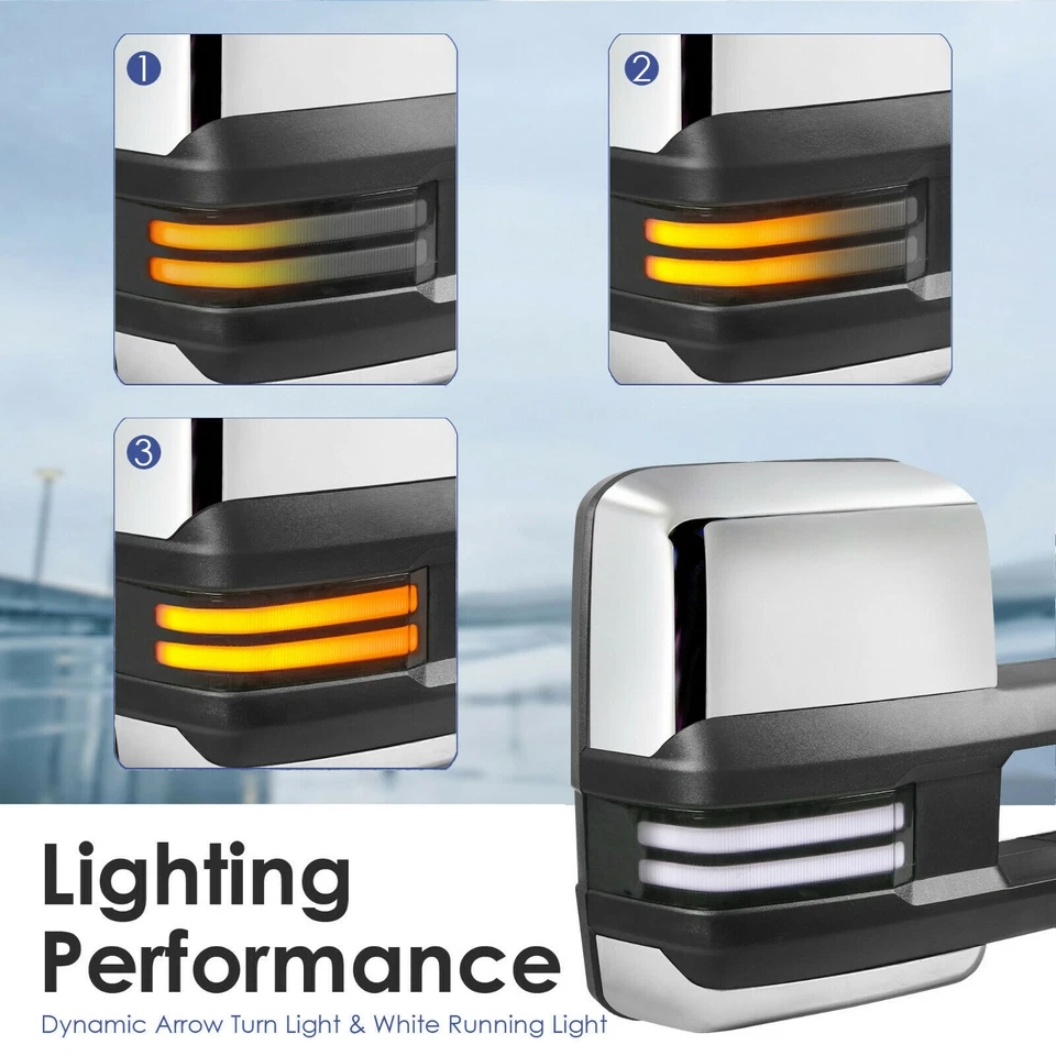 Par de retrovisores de reboque cromados aquecidos a energia para 2014-2018 Chevy Silverado GMC Sierra - Imagem 4 de 4