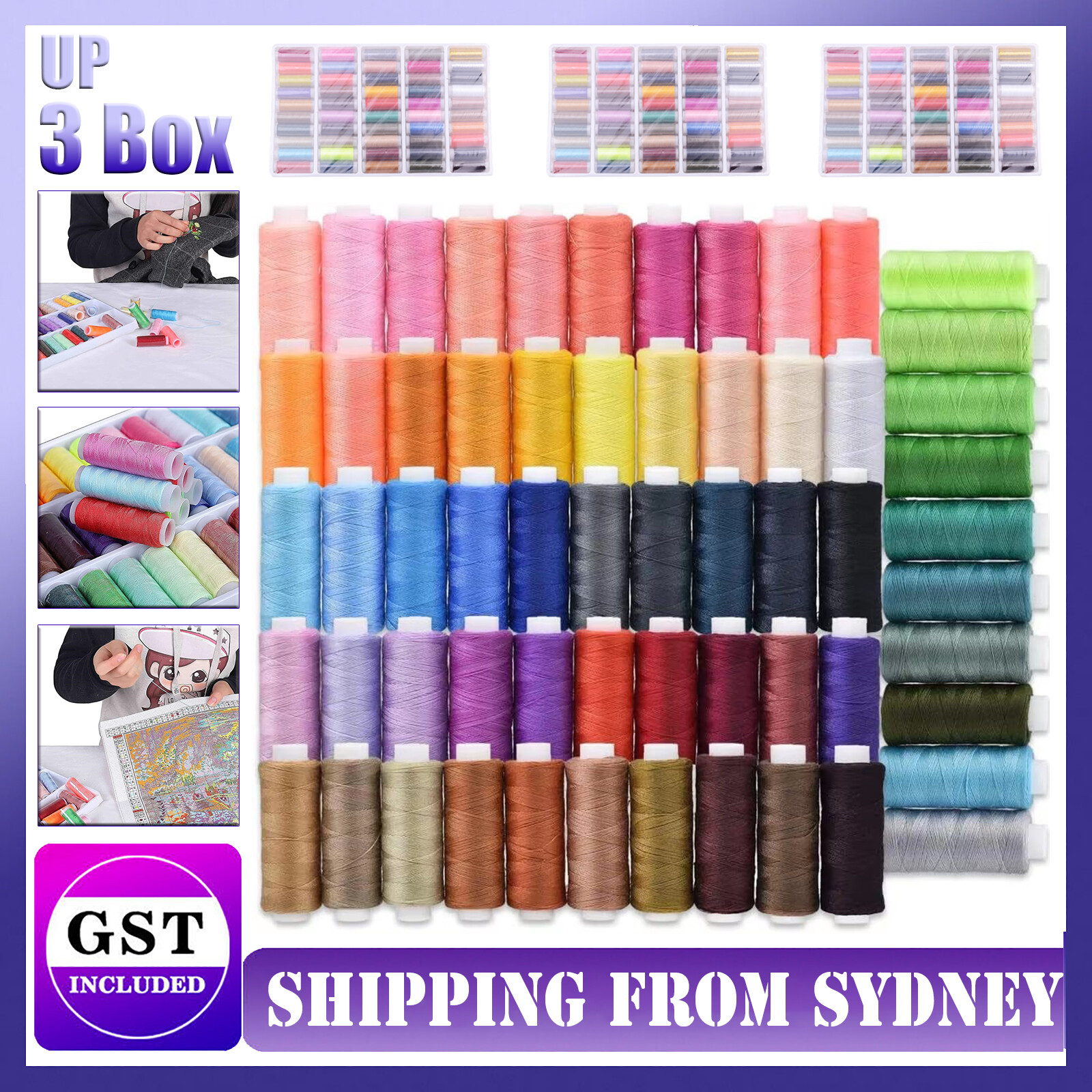 1-3Box Roll Polyester Sewing Thread Boxes Kit Set For Home DIY Sewing Machine AU