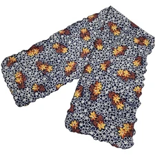 Vintage Blue White Floral Long Scallop Edge Head or Neck Scarf