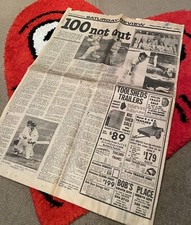 Vintage Newspaper Poster Page Cricket 100 Not Out Feb 26, 1977