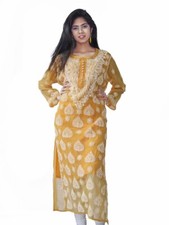 Woman Yellow Chikankari embroidered straight Trending Partywear Fancy Kurti Item