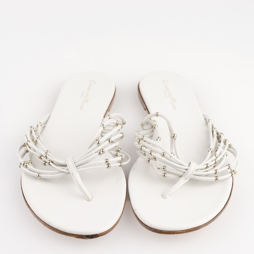 Gianvito Rossi Womens Thong Sandal Size 38 8 White Leather Multi Sprap Beaded - Picture 14 of 17