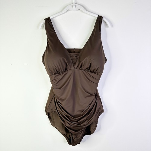Lands End Swimsuit Women 16 DD Brown Slender Grecian Tummy Control Shirred NWOT