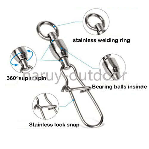 20/50PCS Fishing Snap Swivels Duo Lock Ball Bearing Swivel Snap Stainless Steel - Picture 2 of 17