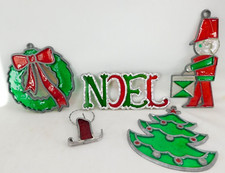 Ornaments 5 Assorted Stained Glass Look Wreath Tree Noel Soldier Etc M-18 