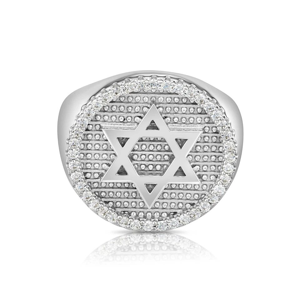 Anillo de plata esterlina 925 sólida estrella de David pavé sello declaración banda meñique Foto 3 de 4