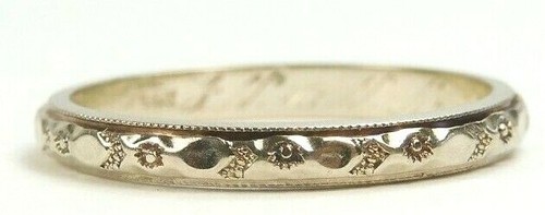 Antique Art Deco Wedding Band Ring Size 6.25 UK-M 14K White Gold 2.41 MM - 第 1/11 張圖片