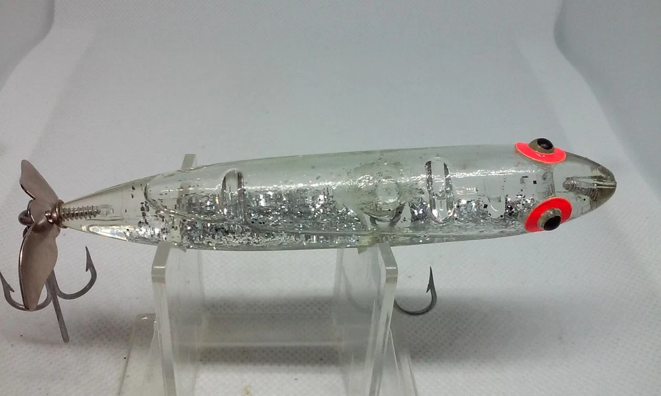 Señuelo flotador vintage L&S MirrOlure escamas plateadas transparentes 4 1/4" Topwater/superficie Foto 4 de 4