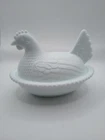 Vintage Milk Glass White Country Chicken Hen on Nest Covered Bowl Candy Dish