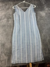 Ann Taylor Midi Dress Womens 00P Blue Cotton Lined Embroidered Eyelets V Neck