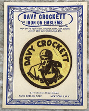 DAVY CROCKETT 1950's Iron On Emblems ACME Emblem Corp Patch Original Backing